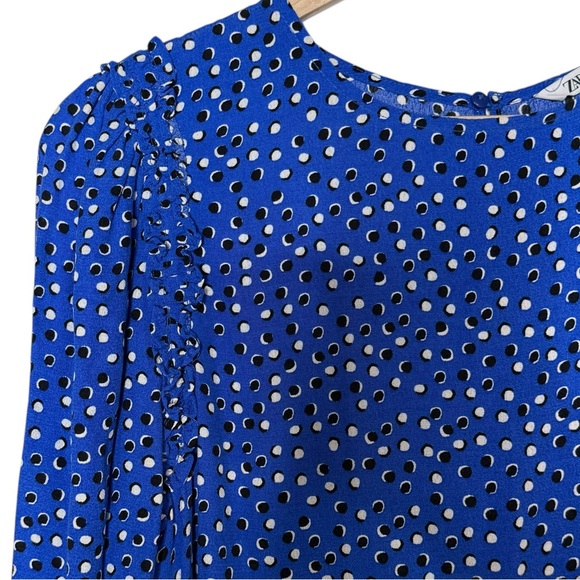 Zara Ruffle Long Sleeve Polka Dot Tiered A-Line Midi Dress Size M Bohemian Blue - Picture 7 of 15